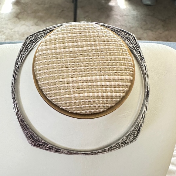 2/$20 Silver tone bangle bracelet vintage modernist square/circle brushed - Picture 4 of 8